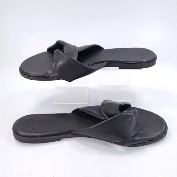 Abercrombie & Fitch Knotted Leather Casual Slide Sandal Womens Size 9 Black - Picture 5 of 5